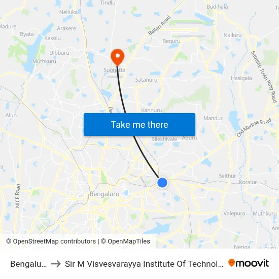 बेंगलुरु to सर एम विश्वेश्वरैया इंस्टीट्यूट ऑफ टेक्नोलॉजी map
