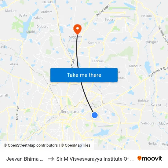 जीवन भीम नगर to सर एम विश्वेश्वरैया इंस्टीट्यूट ऑफ टेक्नोलॉजी map