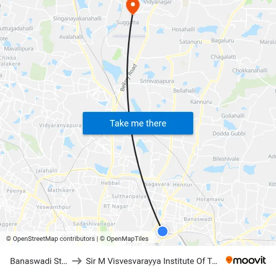 Banaswadi Station to Sir M Visvesvarayya Institute Of Technology map