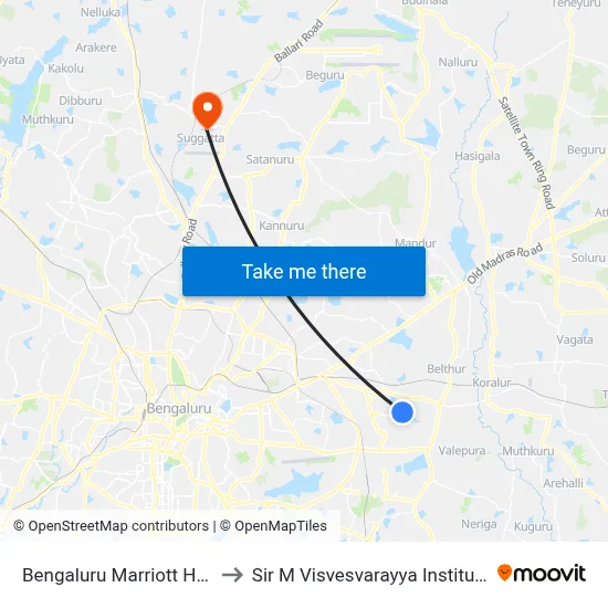 Bengaluru Marriott Hotel Whitefield to Sir M Visvesvarayya Institute Of Technology map