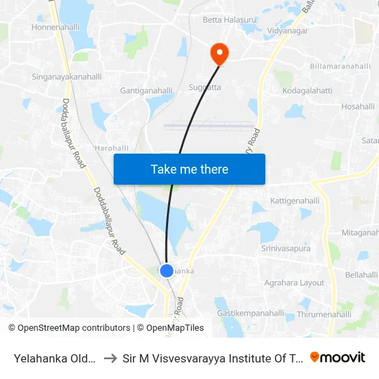 Yelahanka Old Town to Sir M Visvesvarayya Institute Of Technology map