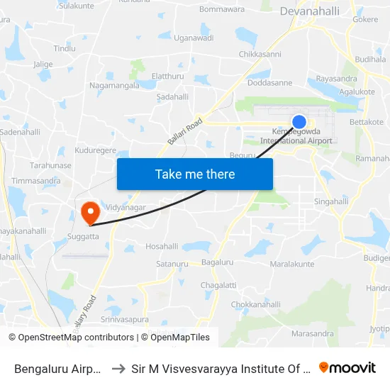 Bengaluru Airport BLR to Sir M Visvesvarayya Institute Of Technology map