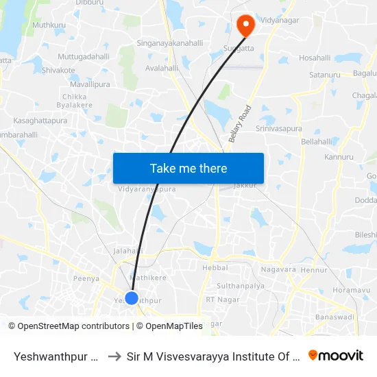 Yeshwanthpur Station to Sir M Visvesvarayya Institute Of Technology map