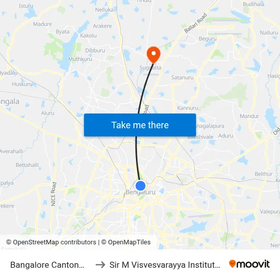Bangalore Cantonment Station to Sir M Visvesvarayya Institute Of Technology map