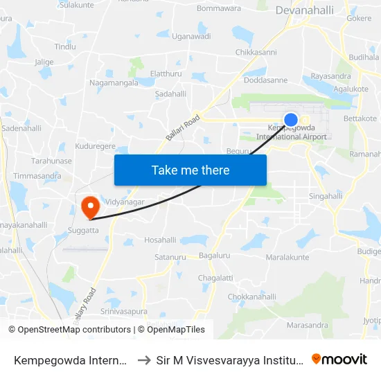 Kempegowda International Airport to Sir M Visvesvarayya Institute Of Technology map