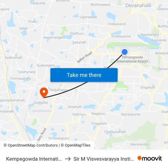 Kempegowda International Airport Road to Sir M Visvesvarayya Institute Of Technology map
