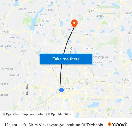 Majestic to Sir M Visvesvarayya Institute Of Technology map