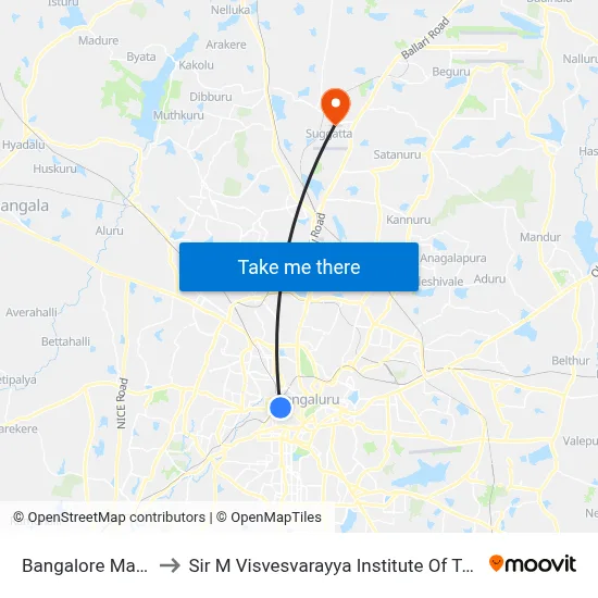 Bangalore Majestic to Sir M Visvesvarayya Institute Of Technology map
