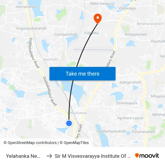 Yelahanka New Town to Sir M Visvesvarayya Institute Of Technology map