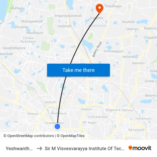 Yeshwanthpura to Sir M Visvesvarayya Institute Of Technology map
