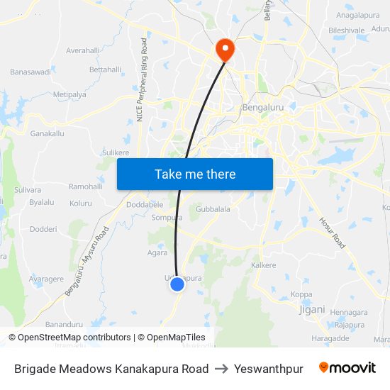 Brigade Meadows Kanakapura Road to Yeswanthpur map