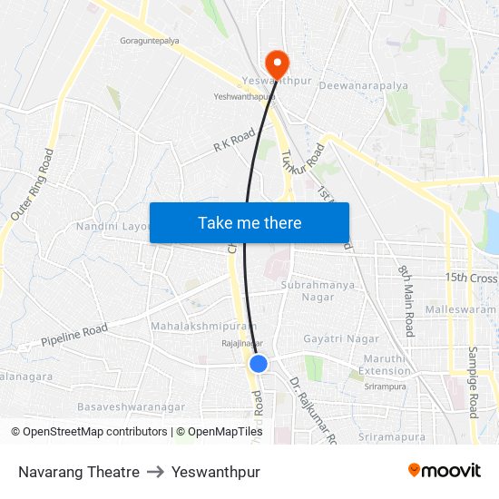 Navarang Theatre to Yeswanthpur map