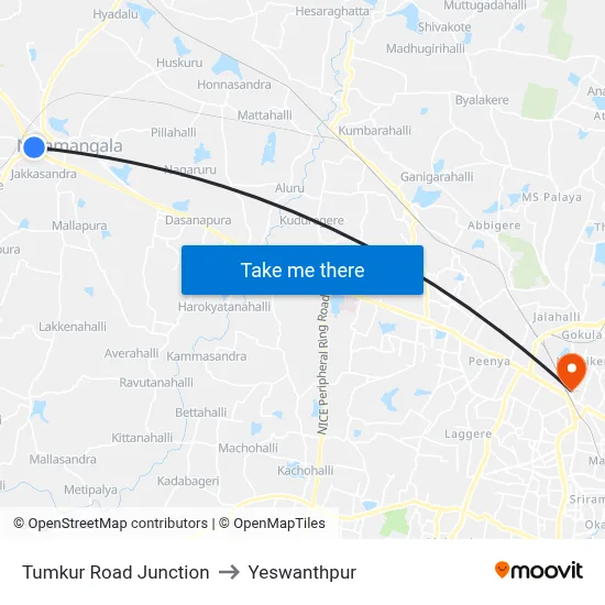 Tumkur Road Junction to Yeswanthpur map