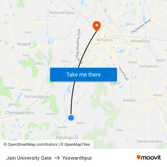 Jain University Gate to Yeswanthpur map