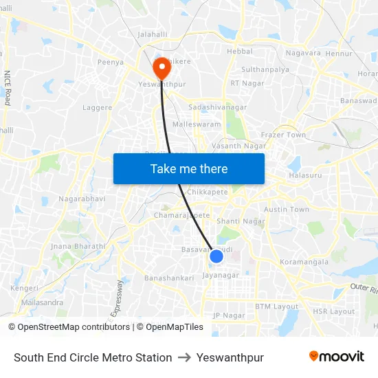South End Circle Metro Station to Yeswanthpur map