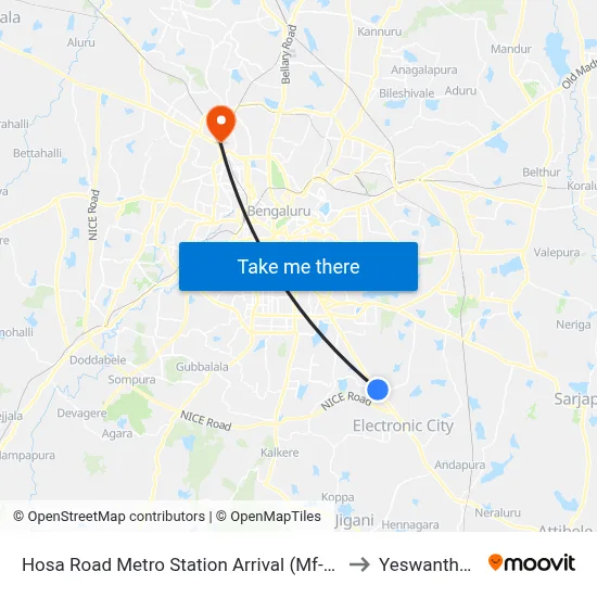 Hosa Road Metro Station Arrival (Mf-22e) to Yeswanthpur map