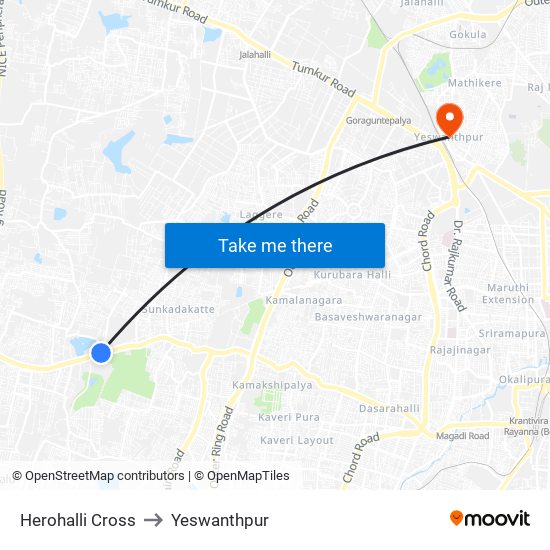 Herohalli Cross to Yeswanthpur map