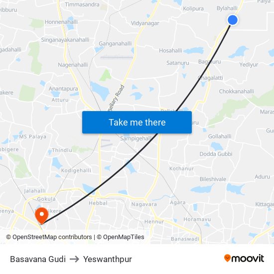 Basavana Gudi to Yeswanthpur map