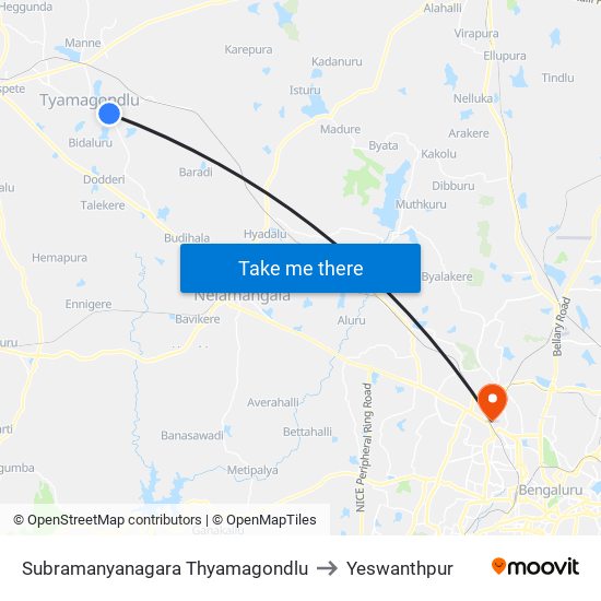 Subramanyanagara Thyamagondlu to Yeswanthpur map
