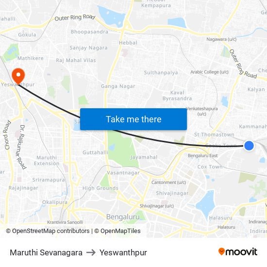 Maruthi Sevanagara to Yeswanthpur map