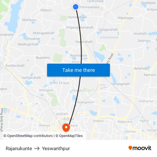 Rajanukunte to Yeswanthpur map