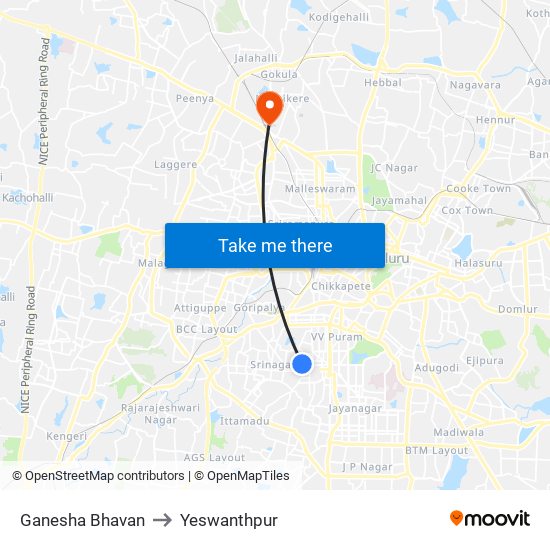 Ganesha Bhavan to Yeswanthpur map