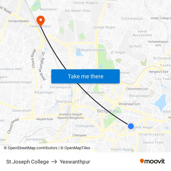 St.Joseph College to Yeswanthpur map