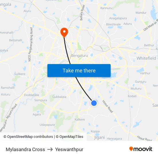 Mylasandra Cross to Yeswanthpur map