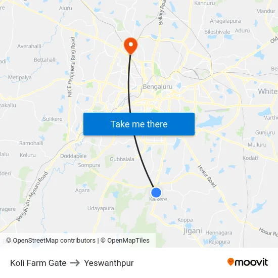 Koli Farm Gate to Yeswanthpur map