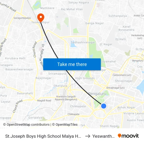 St.Joseph Boys High School Malya Hospital to Yeswanthpur map