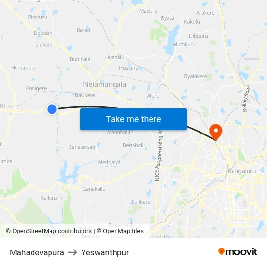 Mahadevapura to Yeswanthpur map