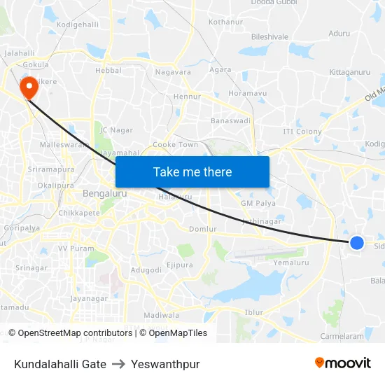 Kundalahalli Gate to Yeswanthpur map