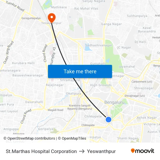 St.Marthas Hospital Corporation to Yeswanthpur map