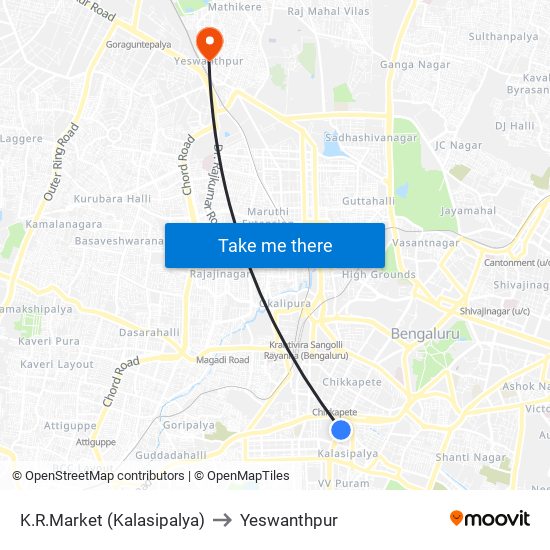 K.R.Market (Kalasipalya) to Yeswanthpur map