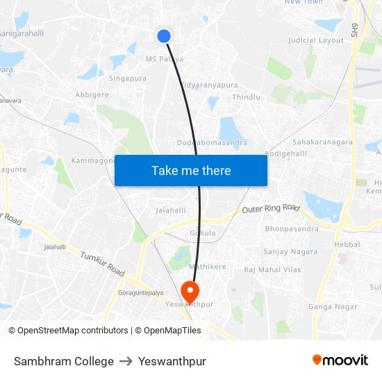 Sambhram College to Yeswanthpur map