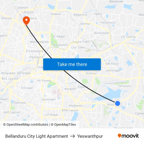 Bellanduru City Light Apartment to Yeswanthpur map