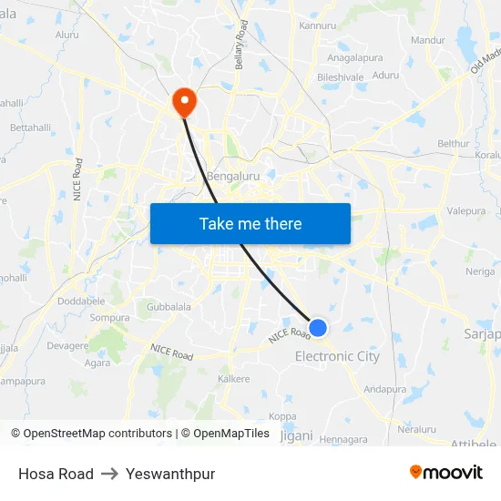 Hosa Road to Yeswanthpur map