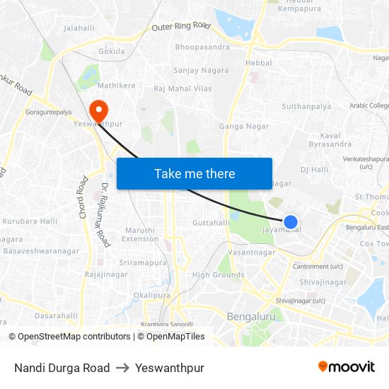 Nandi Durga Road to Yeswanthpur map