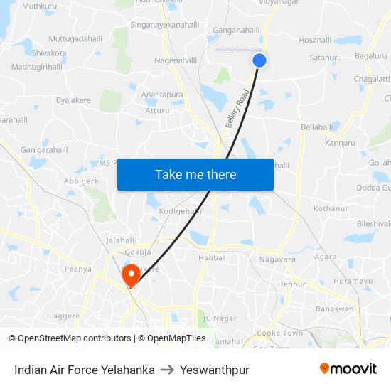 Indian Air Force Yelahanka to Yeswanthpur map