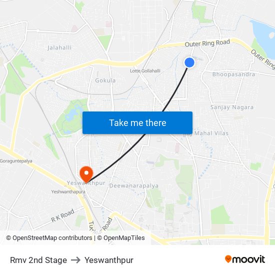 Rmv 2nd Stage to Yeswanthpur map