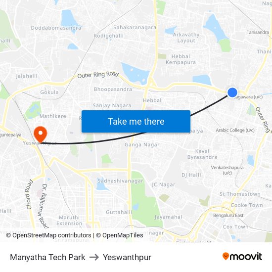 Manyatha Tech Park to Yeswanthpur map
