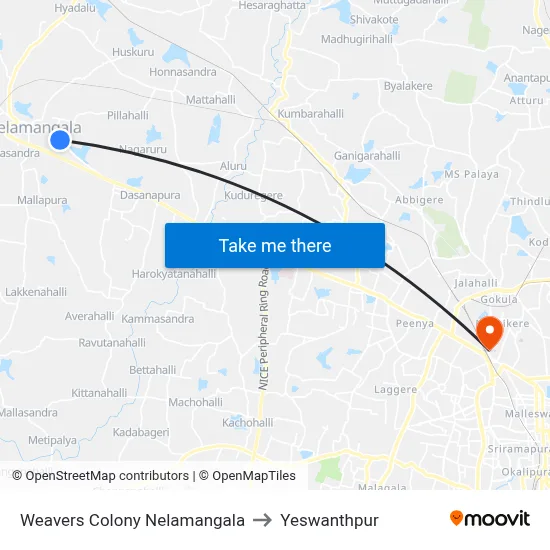 Weavers Colony Nelamangala to Yeswanthpur map