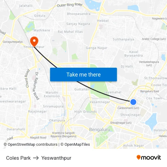 Coles Park to Yeswanthpur map