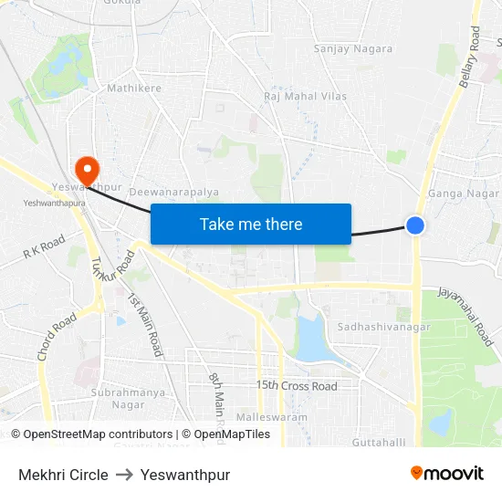 Mekhri Circle to Yeswanthpur map