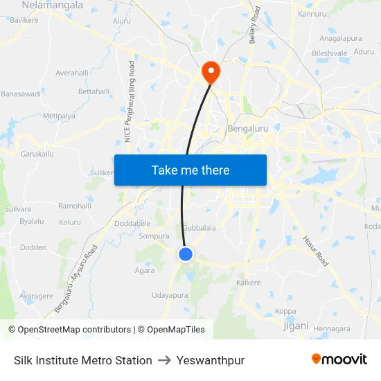 Silk Institute Metro Station to Yeswanthpur map