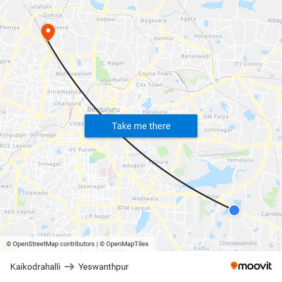 Kaikodrahalli to Yeswanthpur map