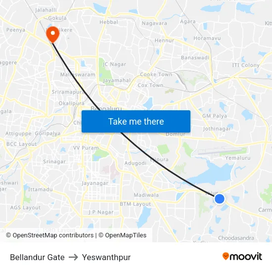 Bellandur Gate to Yeswanthpur map
