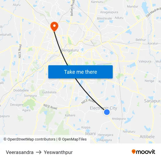 Veerasandra to Yeswanthpur map