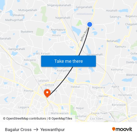 Bagalur Cross to Yeswanthpur map