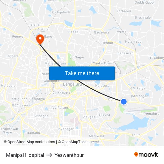 Manipal Hospital to Yeswanthpur map